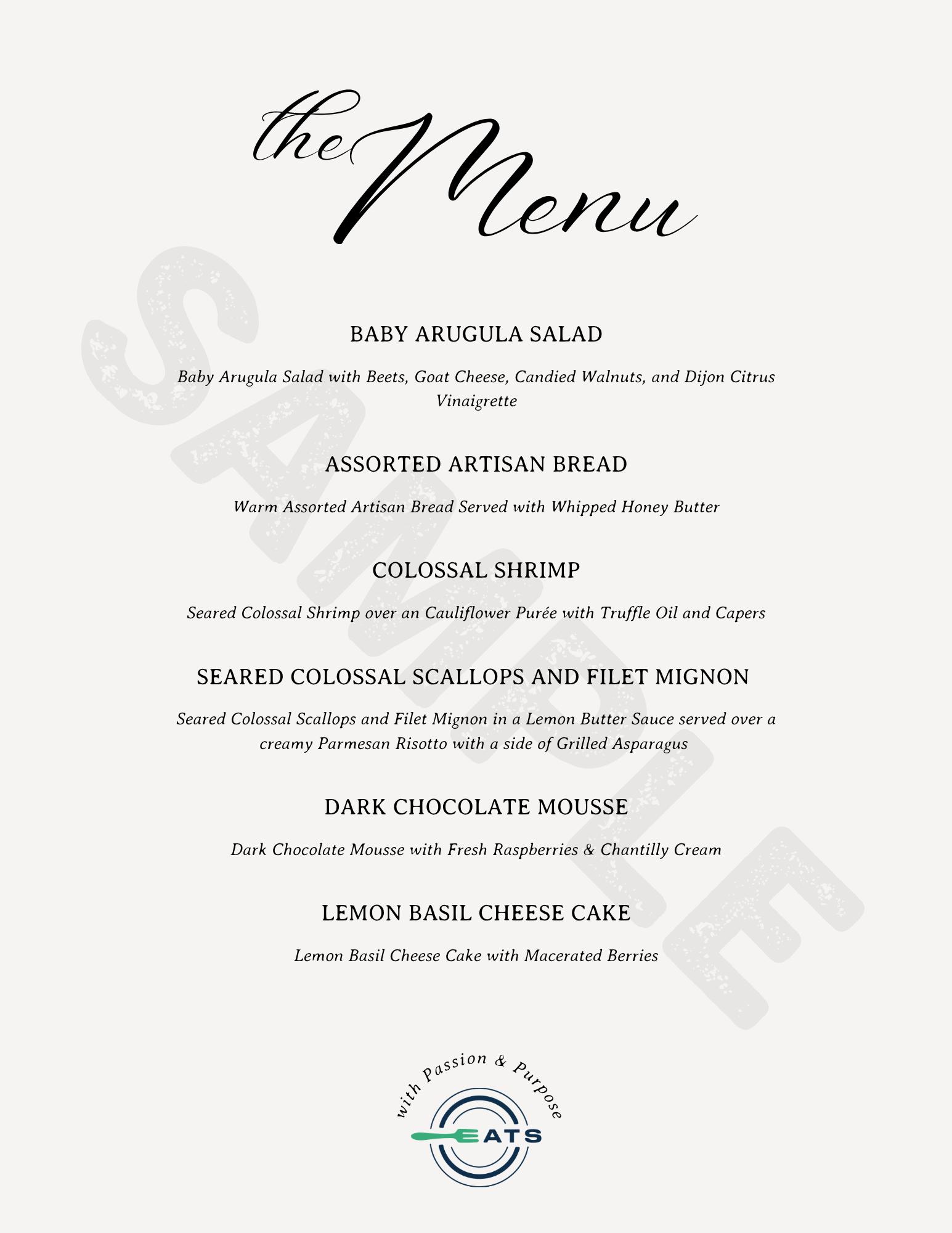 Sample Private Chef Catering Menu